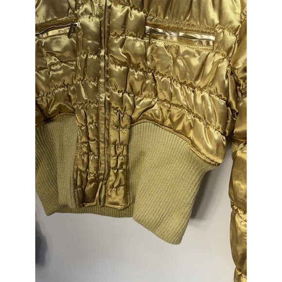 George Palomares Y2K Style Gold Cropped Puffer Jacket With Faux Fur Trim Size L - Picture 6 of 15